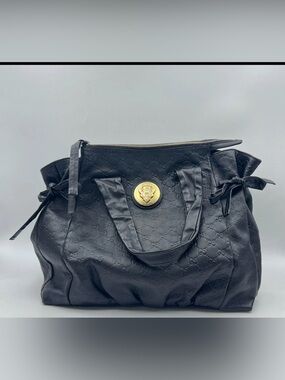 Gucci Hysteria Black Embossed GG Tote with Gold Medallion